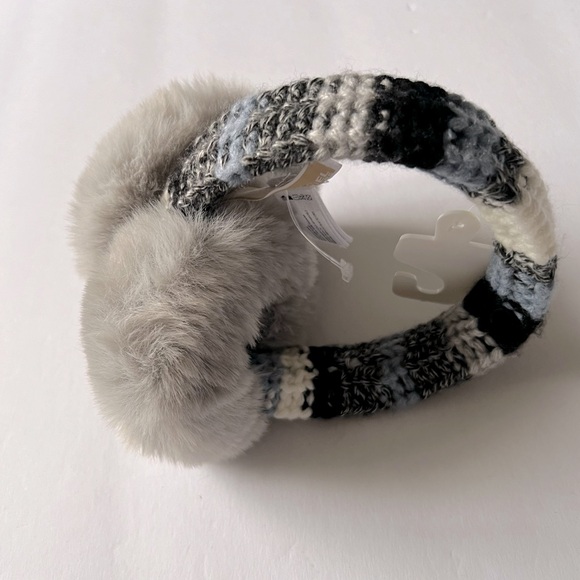 MICHAEL KORS TWEED STRIPE FAUX FUR EARMUFFS OS GRAY/BLUE NWT main image 6